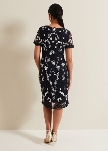 Phase Eight Petite Florisa Embroidered Dress Navy Australia | DN0138475